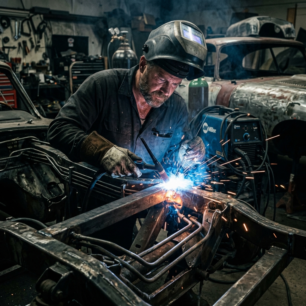 Precision TIG welding on classic car